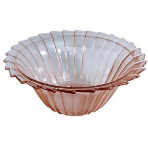 Vintage Pink Glass Depression Stripe Serving Bowl